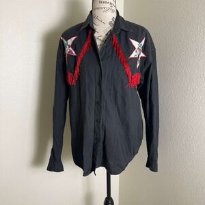 Side Saddle Vintage 1992 Western Fringe Shirt Black Embroidered Star Cowgirl M